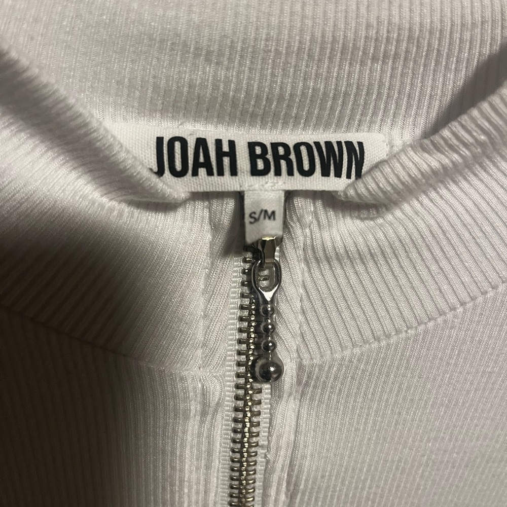 Joah Brown White Long-Sleeve Ribbed Zip-Neck Top - Picture 3 of 4